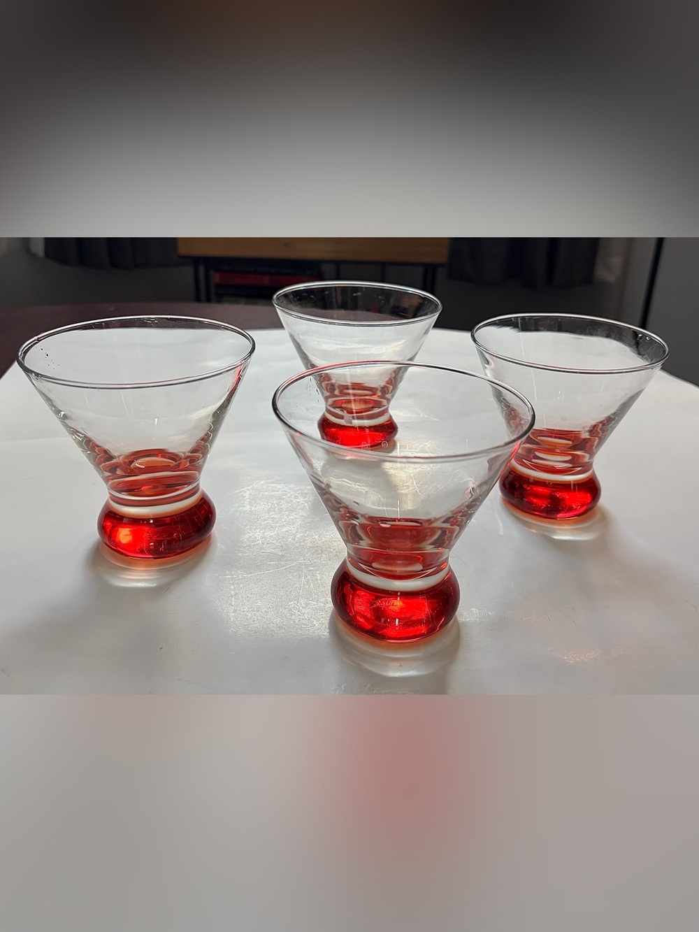 Crate & Barrel “Dizzy” Red Stemless Cocktail / Dessert Glasses Set of (4) 8 Oz.